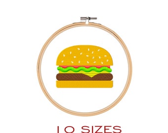 Burger Machine Embroidery Design (10 Sizes)