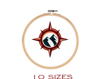 Mountain Compass Embroidery Design, Travel Hike (Digital Download)