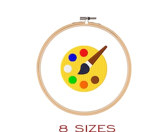 Diseño de bordado con pincel, paleta de arte (descarga digital)