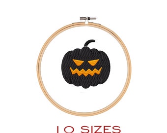 Diseño de bordado de calabaza negra de Halloween (descarga digital)