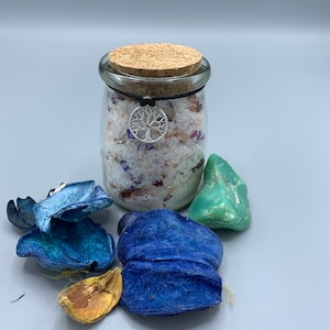 7oz Himalayan Relaxation Bath Salts for bath relaxation, spa time, relax, gift, bath lovers, skin salts, salt jar, dried flowers