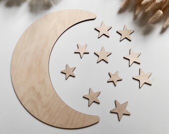 Mond und Sterne gesetzt | kinderzimmer | Kinderzimmerdekoration | Kinderzimmer Wanddekoration |  Kinderzimmer Dekoration, Holzsterne, Babyzimmer Dekor