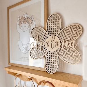 Rattan flower with name| Rattan Wall Decor | Rattan Daisy Flower Set | Girls Bedroom | wooden flowers