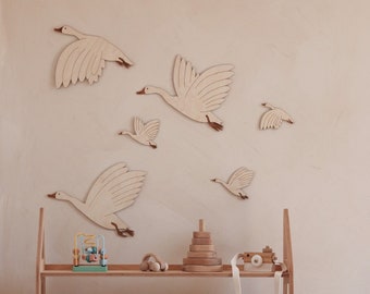 Oche in legno Hölzerne Gänse uccelli in legno babyzimmer arredamento cameretta dei bambini Vögel aus Holz decorazione da parete in legno oche in legno uccelli in legno
