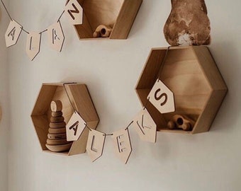 Custom Garland, Birthday, Baby Room Banner, Personalized Garland with Name, Namensgarlande aus Holz, holz garlande