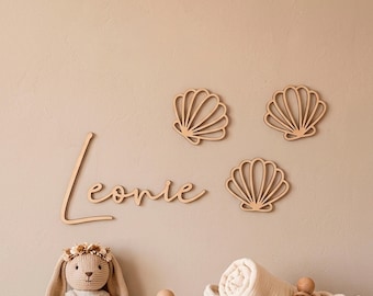 Personalized Wooden Name with 3 Shells, Coastal Nursery Decor, Beach Baby Room Wall Art