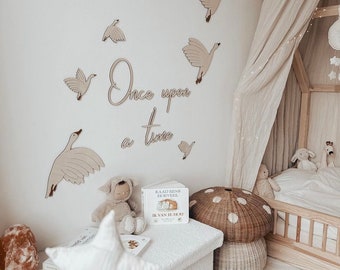 Wooden flying birds | Wooden geese Hölzerne Gänse and Once upon a time | wall decor | Schriftzug aus Holz | Wanddekoration |