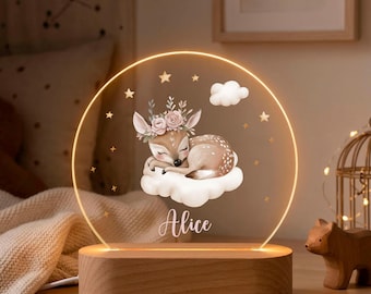 Personalized Deer Night Light | Wooden Baby Lamp | 1st Birthday Gift