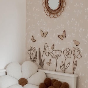 Wildblumen aus Holz Nursery decor wooden flowers nursery wall decor Holzblumen Basteldekoration Wildflower wooden butterflies zdjęcie 3