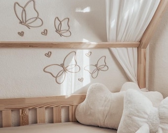 Wooden Line Art Butterflies Wall Set Wanddeko Schmetterlinge Papillons Bois Déco Murale Bébé Kinderzimmer Handmade