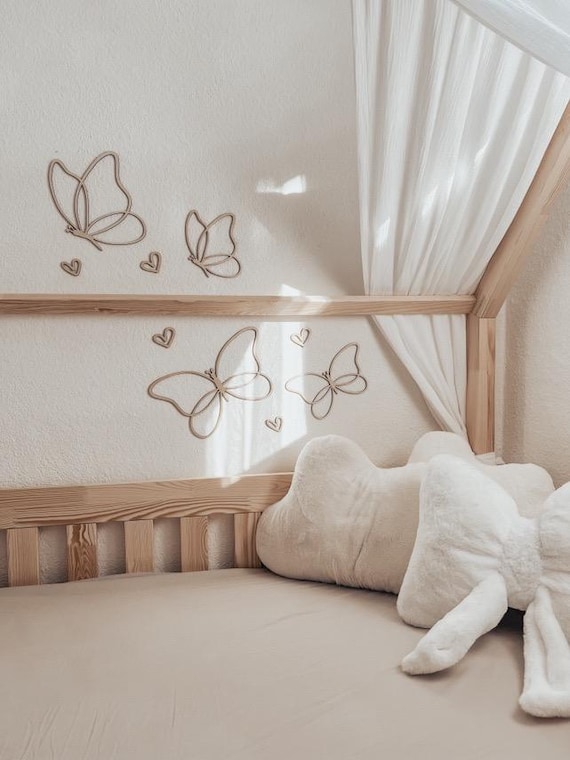 Wooden Line Art Butterflies Wall Set Wanddeko Schmetterlinge Papillons Bois Déco Murale Bébé Kinderzimmer Handmade