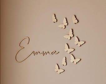 Personalized Wooden Name with Butterflies - Nursery Wall Decor - Babyzimmer Name Schriftzug