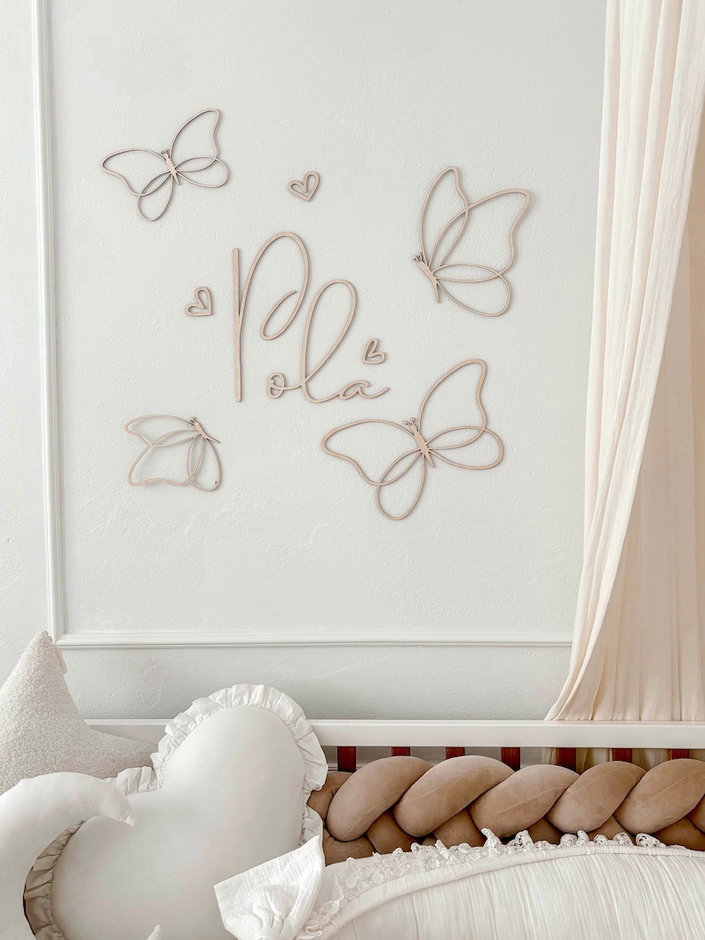 butterflies, name , holz, wooden, decor, kids room , kinderziemer, hearts, love, kinder , motyle farfalle,