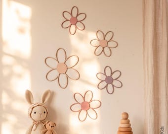 Daisy Wall Decor Set, Flower Wall Decor Nursery, Girls Room Decor, Pink Floral Wall Art, Boho Nursery Decor