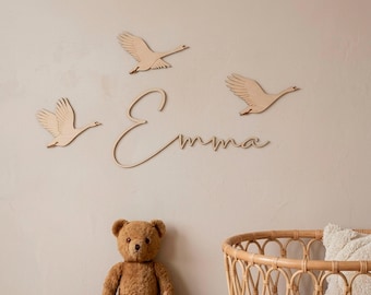 Personalized Wooden Name with 3 Flying geese– Nursery Wall Decor Baby Room, Cottagecore Baby Name Sign Gift