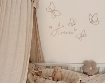 Personalized Wooden Butterflies Wanddeko Papillons Bois Chambre Bébé Prénom Boho Nursery Geschenk Geburt Handmade
