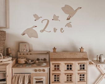 Oies en bois avec nom | Hölzerne Gänse | babyzimmer kidsroom décoration de chambre d'enfant Chambre d'enfant décoration murale en bois Active