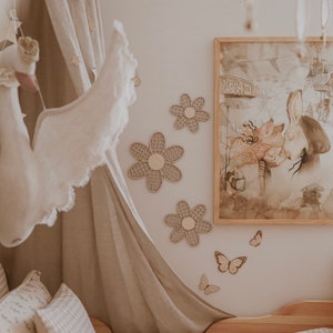 Rattanblume | Rattan-Wanddekoration | Kinderzimmerdekor Holzblumen|  Rattan-Gänseblümchen-Blumenset | Mädchenschlafzimmer | Holzblumen