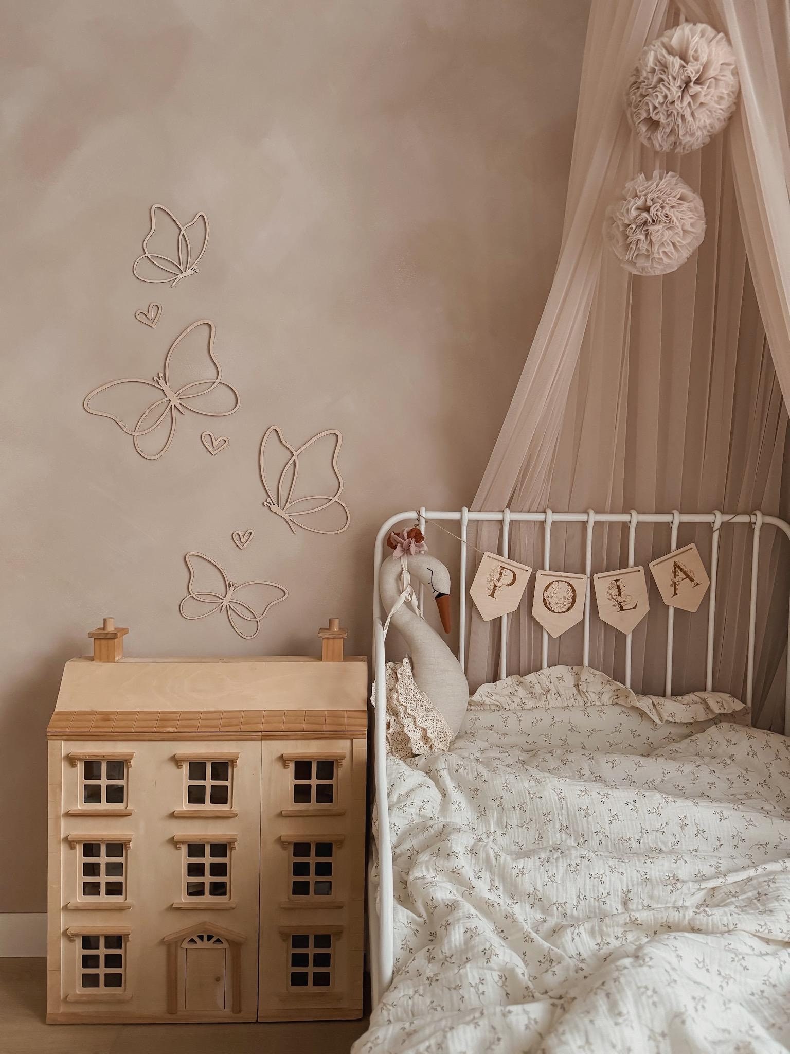 Wooden Line Art Butterflies Wall Set Wanddeko Schmetterlinge Papillons Bois Déco Murale Bébé Kinderzimmer Handmade