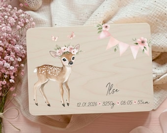 Erinnerungskiste Baby Mädchen, Erinnerungsbox Baby Reh , Personalisierte Erinnerungskiste Baby, Holzbox mit Namen