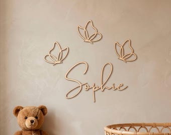 Personalized Wooden Name with Butterflies – 3D Nursery Wall Decor