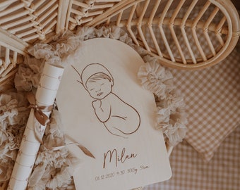 Wooden birth plaque Geburtsschild aus Holz Holzschild Namensschild Geschenkidee zur Geburt Baby Holzname Namensschild mit Geburtsdaten