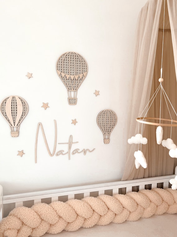 Hot air balloons with name , Wall Decor , Deko für Kinderzimmer , Rattan Balloon, Heißluftballon | eißluftballon aus holz