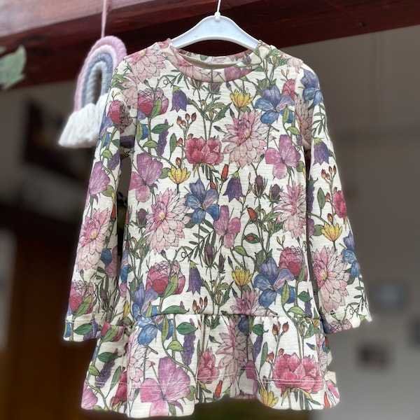 Wolle Seide Langarmshirt / Tunika mit Volant | Floral | Blumen | Größen 74 bis 146