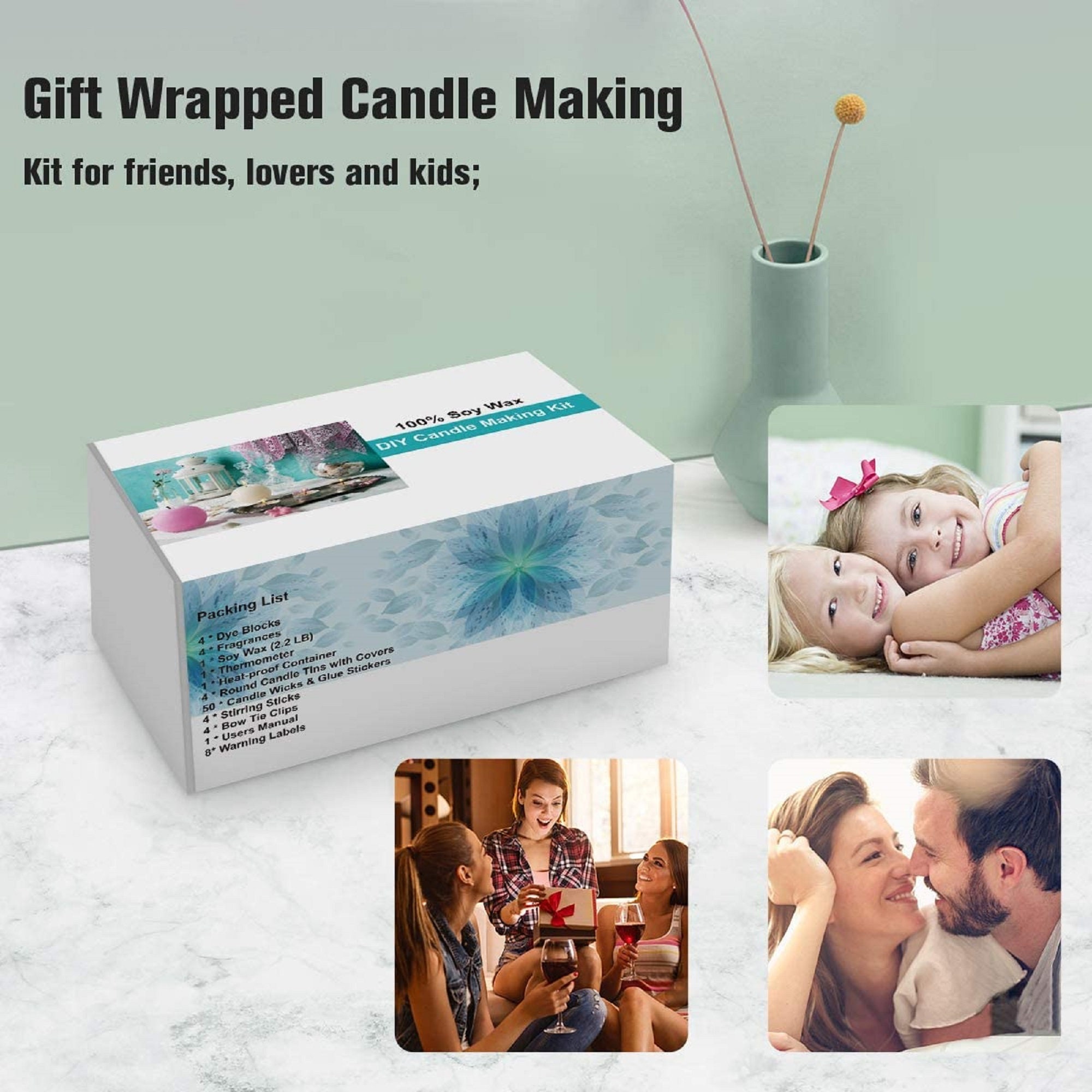Candle Making Kit for Adults Soy Wax 2.2 LB, 4 Premium Scents, 4candle  Tins, 4 Dye Blocks,heat Proof Container,50 Candle Wicks and More 