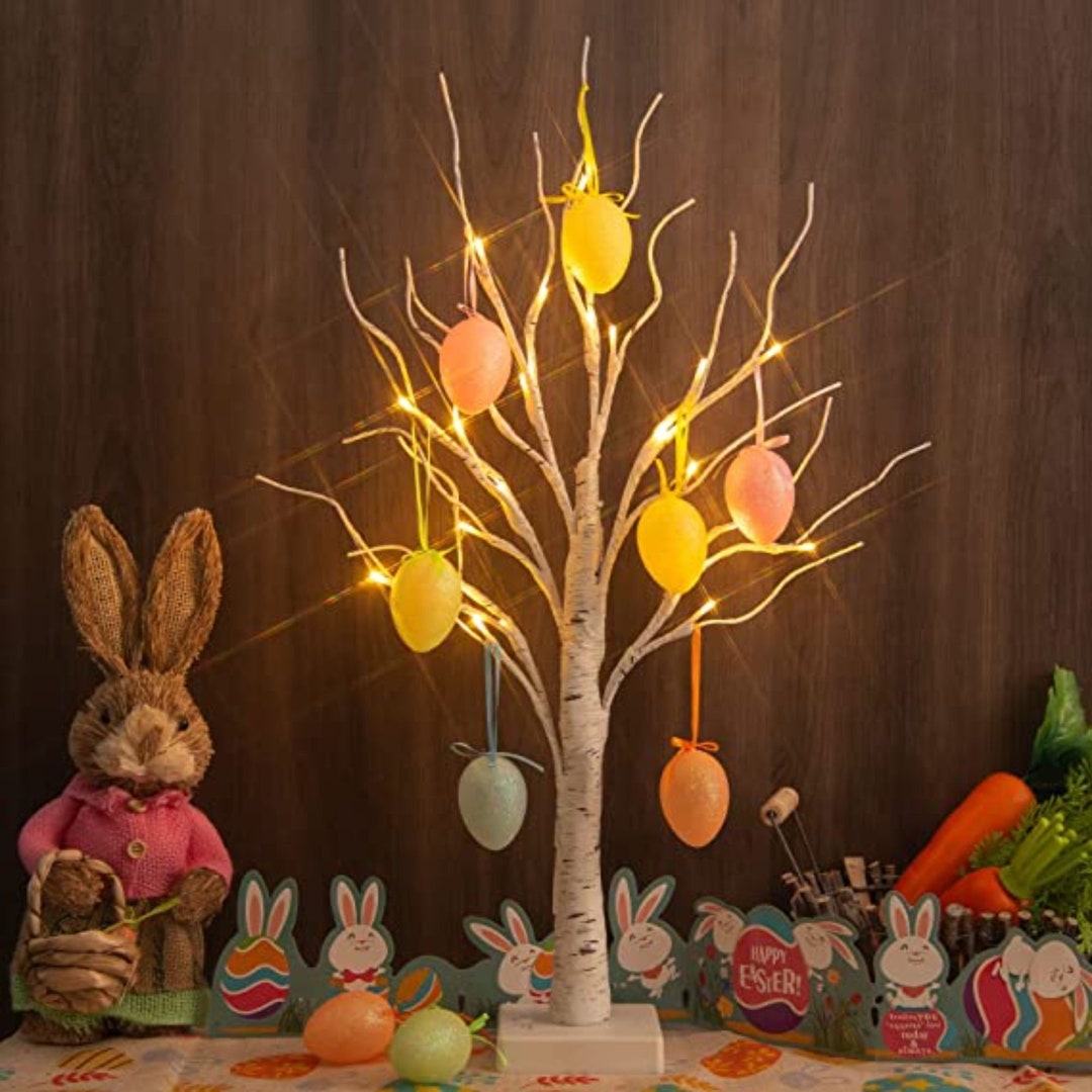 60cm Easter Decor LED Light Birch Tree Easter Eggs Hanging, 56% OFF