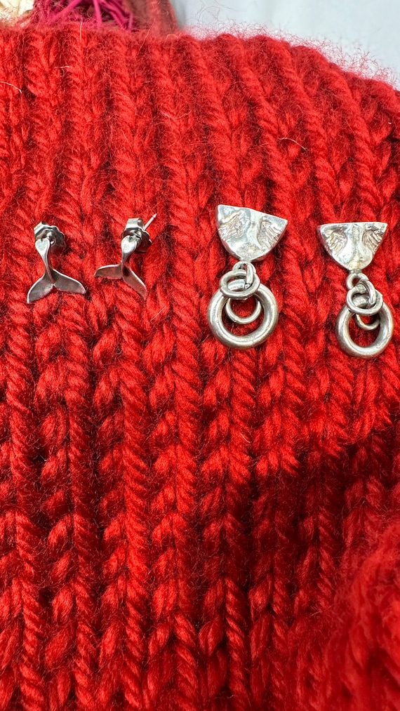 Fish Whale Fin Earrings - Silver - image 1