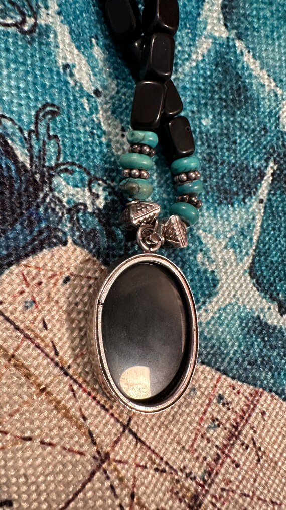 Black Agate (onyx) "turquoise" Bead Necklace 925 … - image 5