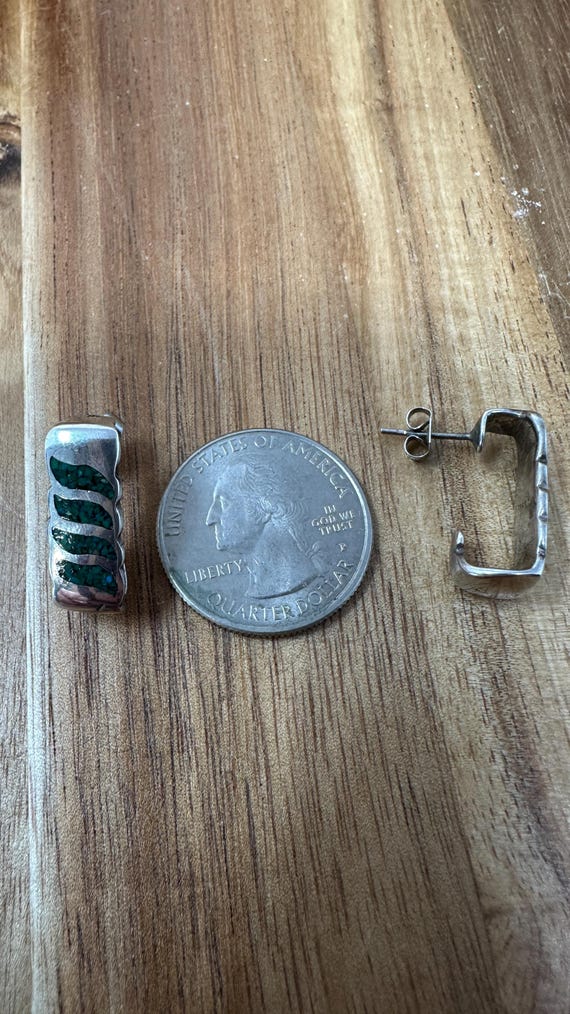 Rectangle stone Inlay Silver Earrings - image 7