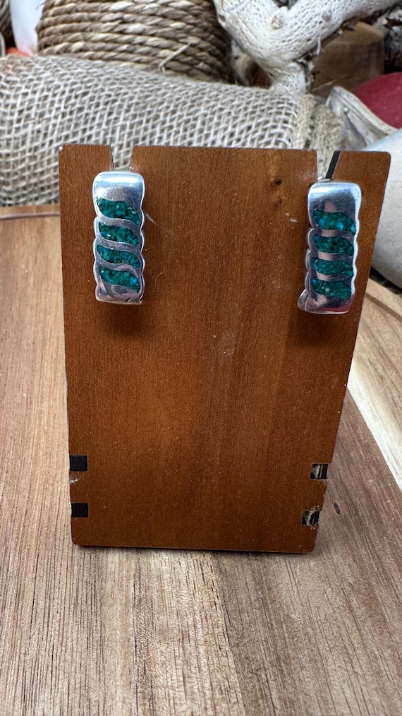 Rectangle stone Inlay Silver Earrings - image 1