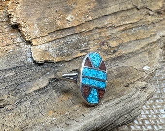 Oval Red & Blue Silver Ring