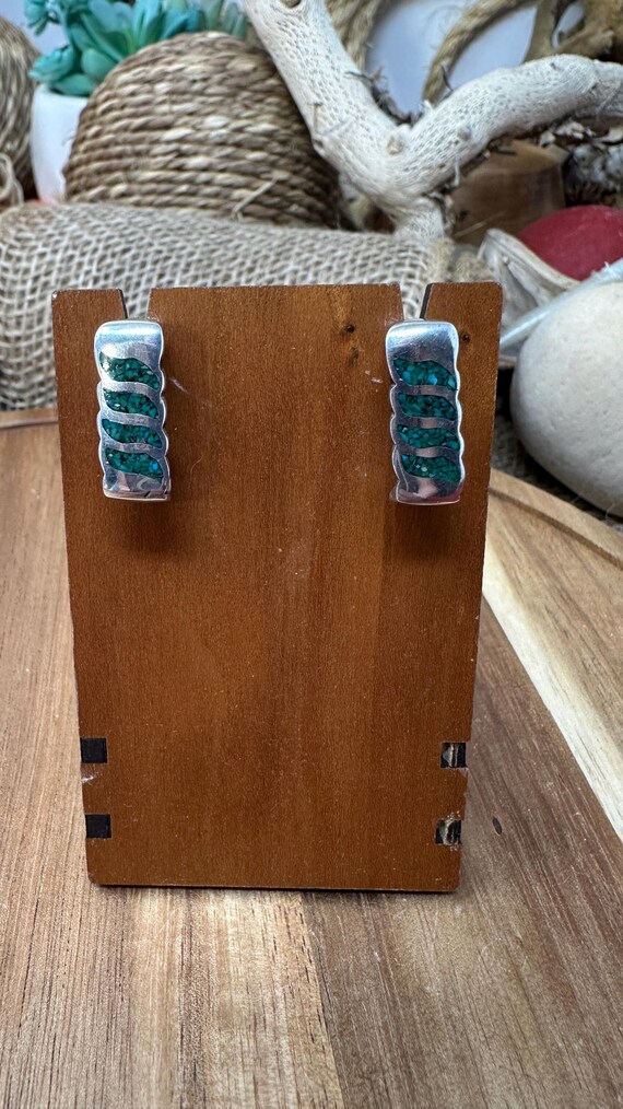 Rectangle stone Inlay Silver Earrings - image 2