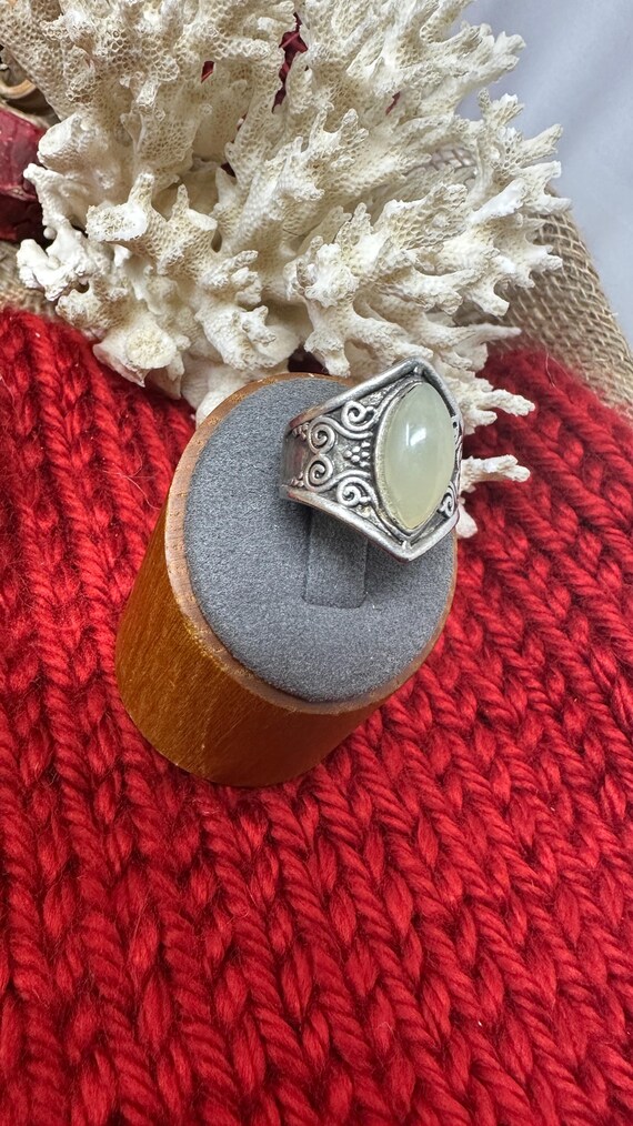 Agate Diamond Shaped wide Scroll Ring - image 2