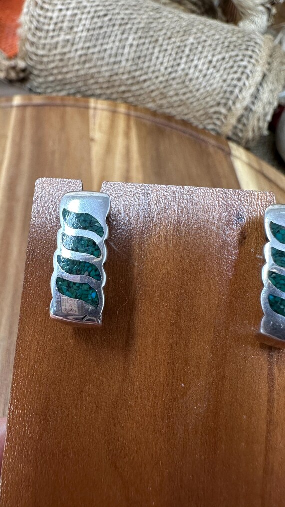 Rectangle stone Inlay Silver Earrings - image 5