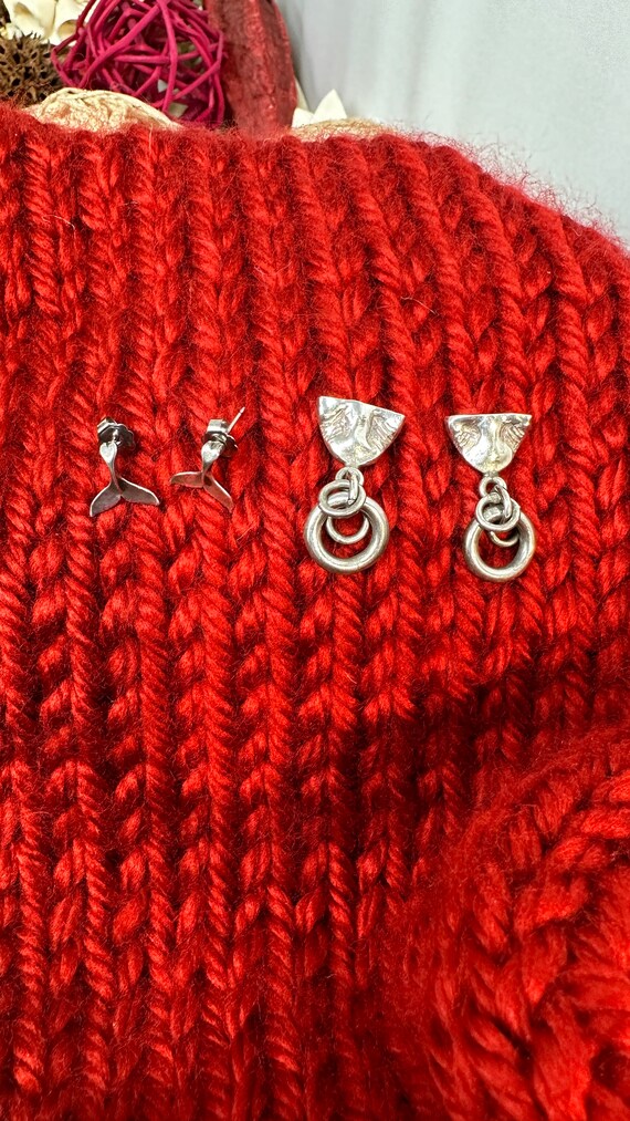 Fish Whale Fin Earrings - Silver - image 4