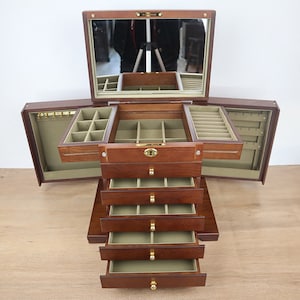Schmuck Organizer, Große Schmuckschatulle, 6-Tier Holz Schmuckschatulle mit Schloss, Schmuckschatulle mit Schublade, Schmuckschatulle, Vintage Schmuckschatulle für Frauen