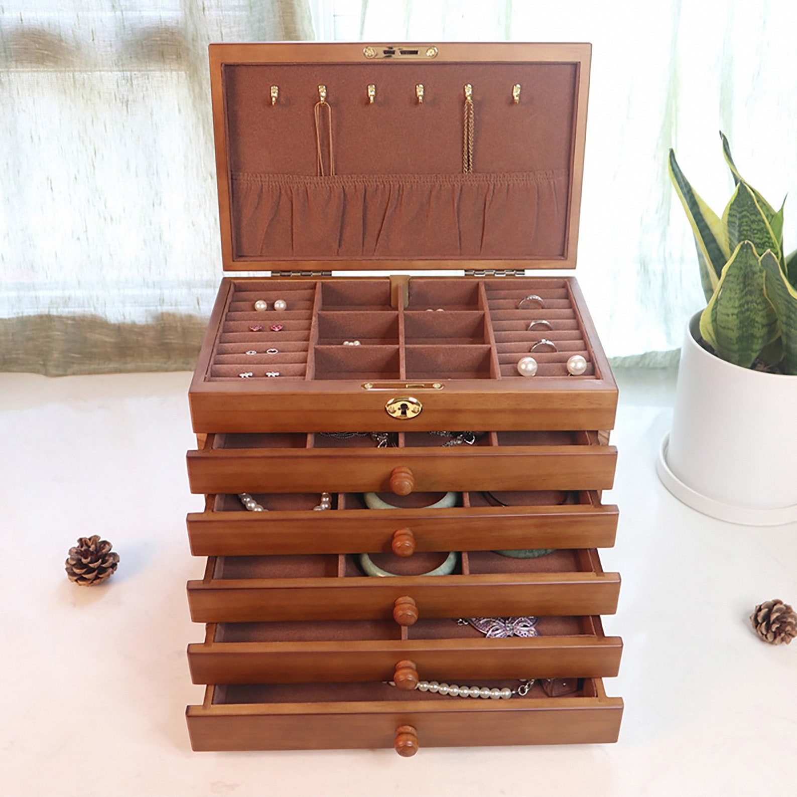 Solid Wood Multi-layer Lock Drawer Style Jewelry Box Large - Etsy