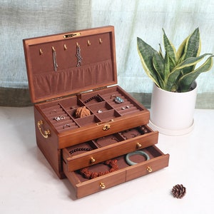 Vintage Wooden Jewelry Box For Women Organizer Container With Lock Mirror Velvet Armoire Ring Necklacel Organizer Jewelry Box With Handle