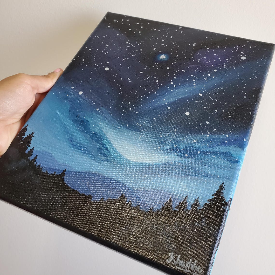 Starry Night Sky Scenery Painting, Original Handmade Acrylic Painting ...
