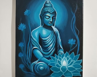 Original Buddha Acrylic Painting | Realistic Meditation Wall Art 11x14 Canvas
