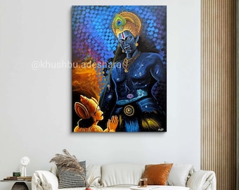 Krishna Akrylmålning- Krishna Vishwaroop Väggkonst | Hinduisk gudskonst | Andlig indisk inredning | Original Krishna-målning | Krishna Canvas