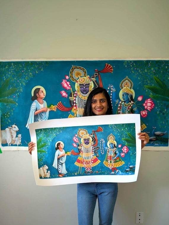 Shreenathji Yamunaji Mahaprabhuji Acrylic Painting Print
