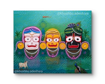 Pintura de Jagannath / Pintura original hecha a mano de Jagannathji / Arte en lienzo de Krishna / Pintura de dios hindú / Decoración de pared / Pintura para el hogar y la oficina