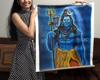 Mahadev Original Painting, Realistic Handmade Shiva Art, Hindu god art for Interior decor, Spiritual Canvas Painting gift for living room