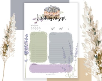 Recipe templates, print, Din A4, recipe template for printing, bullet journal, organizer, recipe, digital, download, template, gift, German