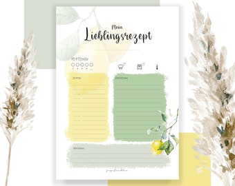 Recipe templates, print, Din A4, recipe template for printing, bullet journal, organizer, recipe, digital, download, template, gift, German
